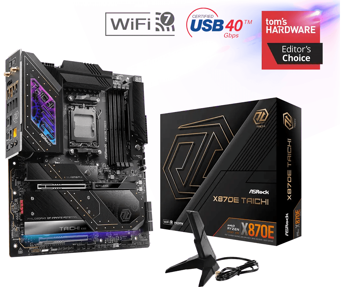 ASRock X870E Taichi AMD AM5 Socket Gaming Motherboard - Vektra Computers LLC ASRock X870E Taichi AMD AM5 Socket Gaming Motherboard - Vektra Computers LLC